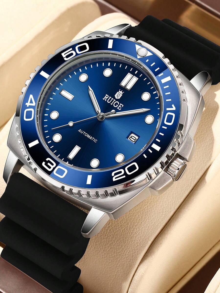 RUIGE Reloj automático mecánico clásico de negocios RUIGE para hombres, con pantalla de calendario, correa cómoda, luminoso y minimalista reloj deportivo de moda para hombre - Acción de Gracias