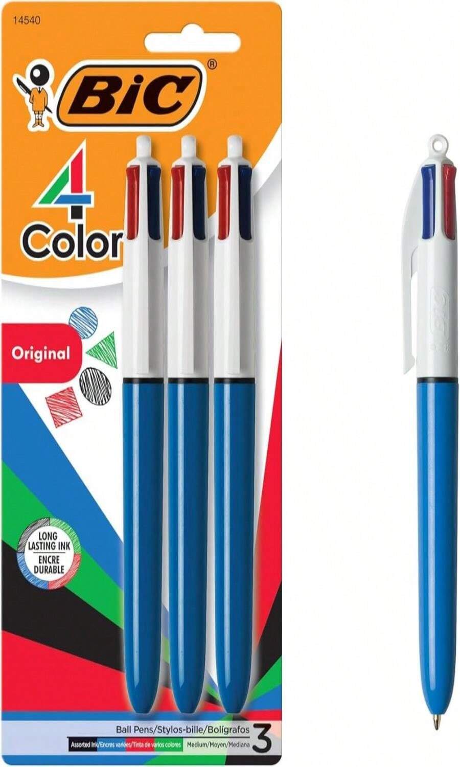BIC 4-Color Original Retractable Ball Pens, Versatile 10mm Medium Point, Long-Lasting Ink, Great Gift Idea, 3-Count In Assorted Colors - trắng - Xem 1