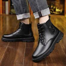 Men's Textured Ankle Boots For Autumn And Winter Seasons, With Thick Non Slip Soles And Retro Design High Top Boots - 黑色 - 查看 5