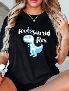 100% Cotton Cute X-Ray Tech TShirt, Radiology Dinosaur Graphic Gift T-Shirt Women's Men's Summer Comfort Soft Crew Neck Tee Tops - Black - View 1