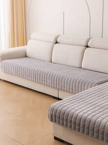 1 Stück gestepptes Flanell Sofakissen, rutschfeste Sofa Sitzauflage, geeignet für ein-/zwei-/drei-/viersitzige Sofas und Chaiselongues, waschbar, moderner Stil, ganzjährig verwendbar, Wohndekoration - Hellgrau - Übersicht 5
