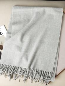 1pc Fashionable Solid Color Warm Pashmina Scarf, Unisex Casual Fringed Shawl For Cold Weather, Suitable For Daily Wear, Autumn/Winter - Grey - View 6