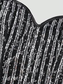 Black Sequin Zipper, Women's Corset, Tummy Cincher, Women's Corset, Fashionable , Versatile And Classic - 黑色 - 查看 4