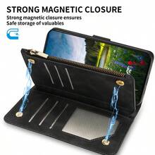 ZZXX 真皮钱包式卡槽多卡位拉链高品质磁吸翻盖人造革手机壳，兼容三星 Galaxy S25 Edge S24 FE S24 Ultra S24 Plus S24 S23 Ultra S23 FE S22 Ultra A06 A07 A13 A14 A15 A16 A17 A26 A36 A52 A53 A54 A55 A56，也兼容 ，生日礼物，春季适用 - 黑色 - 查看 5