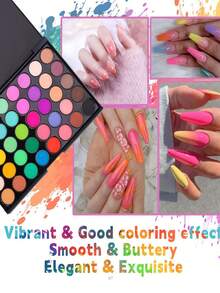 40 Colors Nail Paint Powder, Professional Nail Paint Powder Palette With Neon Shades For Gradient, Ombre And Bold Manicure, Nail Art Supplies For Home And Salon DIY - 彩色 - 查看 2