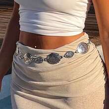 A Bohemian Retro Hippie Belt, Silver And Gold Colors Available, Fashionable Metal Waist Chain Women's Retro Popular Versatile Dress Decoration, Christmas Halloween Party Gift Summer, School Fall, Autumn, Halloween - 金色的 - 查看 1