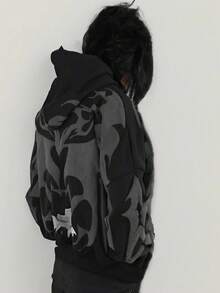 Y2K Gothic Print Hoodie For Men And Women - Dark Fashion Zip-Up Sweatshirt, Stylish & Casual Streetwear For All Seasons - 黑色 - 查看 1