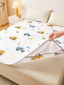 趣味工程车防水尿垫，卡通印花，适用于儿童床、托儿所、宠物垫、沙发垫，防滑系带设计，50x70cm/70x150cm/110x150cm