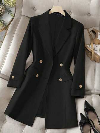 HOMEYEE Blazer vintage informal de talla grande con cuello de solapa, doble botonadura, manga larga, adecuado para negocios, uso diario y vacaciones