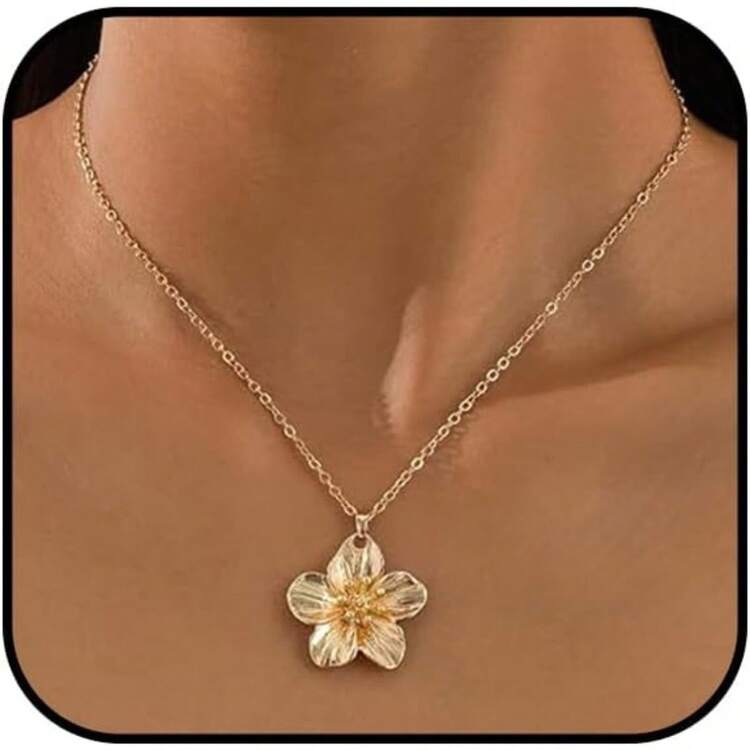 Hibiscus Flower Pendant Necklace For Women Chunky Gold Flower Necklace Chunky Exaggerated Statement Hibiscus Pendant Necklace Jewelry,1pc