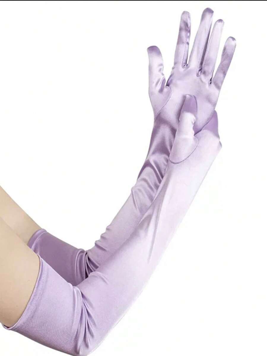 1 Pair Light Purple Satin Long Gloves, Suitable For Formal Occasions - Purple-gC14623 - View 1