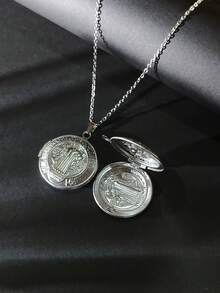 1pc Silver Openable Jesus Pendant Photo Frame Amulet Necklace, Gift To Hold Couple, Family, Pet Photos