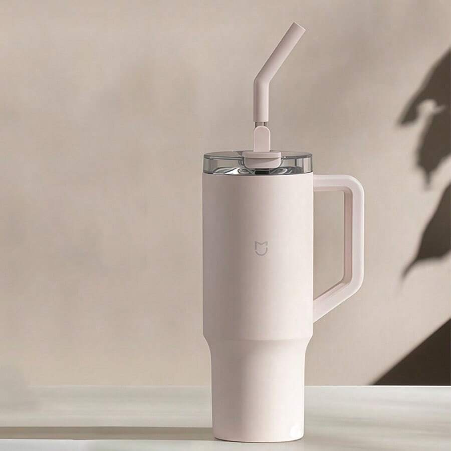 Xiaomi Cốc giữ nhiệt có ống hút dung tích lớn 1L, thép không gỉ 316, làm mát và sưởi ấm lâu dài, thiết kế nắp ống hút, làm mát đồ uống đá mùa hè, màu hồng Sakura - Hoa anh đào màu hồng - Xem 1