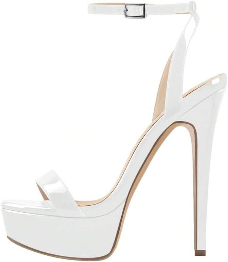 Platform Stiletto High Heels For Women, Round Open Toe Ankle Strap Sexy Heeled Sandals For Wedding Party Dress - White - View 1