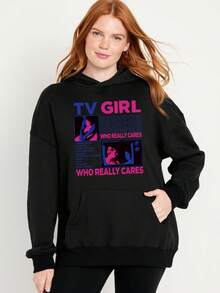 TV GIRL Who Beally Cares Pattern Design Men's And Women's Sports And Leisure Cotton Black Hoodie English Letter Pattern Christmas Thanksgiving Festival Knitted Cyber Monday Holiday Gift New Year Winter Warm Snow  End-Of-Year Thermal Velvet Furry Party Fuzzy Plush - 黑色 - 查看 5