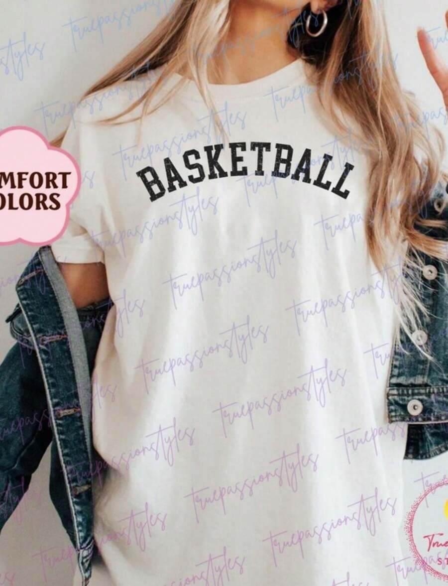 Distressed Basketball Shirt, Minimal Basketball Shirt, Basketball Game Day Tee, Sports Mom Tee, Basketball Game Fan S02552 - trắng - Xem 1