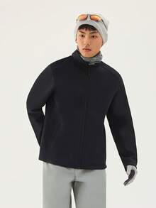 TECTOP Jachetă bărbătească toamnă/iarnă cu căptușeală termică, material elastic, moale și confortabilă, guler înalt cu fermoar, haină pentru drumeții în aer liber