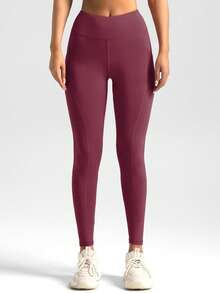 Soyun Women's One-Piece Side Pocket Fitness Pants, Suitable For Yoga, Outdoor Sports And Butt Lifting - Burgundy - View 5