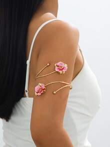1 件手工扎染渐变粉色双层花卉袖口手链，时尚复古奢华设计 - 粉色 - 查看 2
