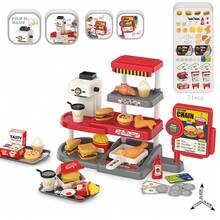 Kids Fast Food Restaurant Playset, Hamburger, Fried Chicken, Fries, Soda Realistic Food Toys, Kitchen Set, Educational Pretend Mini Supermarket & Convenience Store, Multi-Scene Role Play, Cash Register & Card Reader, Realistic Water Dispenser With Sound, Gifts For Boys And Girls, Back To School