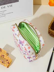 1pc Colorful Butterfly DOPAMINE Cream-Colored Large Capacity Portable Sanitary Napkin Pouch, Menstrual Storage Bag, Cute Cosmetic Organizer, Cream-Colored Versatile Tool Bag. Fashionable Casual Large Capacity Portable Zippered Cosmetic Bag