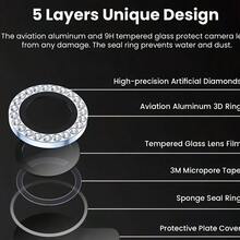 Color Rhinestone Camera Lens Protective Film Compatible With Apple 16 14 13 Pro 6.1-Inch/14 Pro Max 6.7-Inch Camera Lens Protective Film, Inlaid With Artificial Rhinestone Shiny Camera Cover Tempered Glass Compatible With Apple 14 Pro Max/14 Pro/15 Promax/15 Pro [Perfect Fit] - Artificial Rhinestone Colorful Applicable To Daily Shield, Office, Home Lens Protector Phone Camera Cover Waterproof Shockproof Anti-Fall Scratch Resistant - Blue - View 8