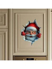 随机发货圣诞节创意卡通圣诞老人破碎墙壁装饰墙贴适用于客厅、卧室