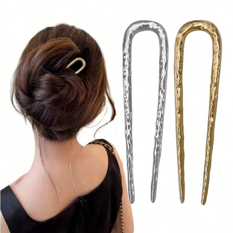 2/1pc U-Shaped Hair Clip, Metal Hair Accessory, High-End Retro Style Hair Bun Maker, Alloy Hair Pin, Suitable For Hundreds Of Hairstyles, Suitable For Daily Use All Seasons, Hair Styling Pins