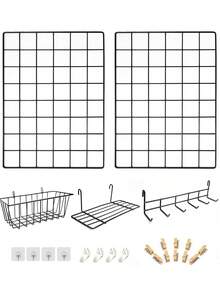 2 件金属墙网格板，带篮子、架子和挂钩 - 黑白线材整理架，适用于照片展示、家居、办公室和厨房装饰、网格墙板展示 - 均碼 - 查看 12