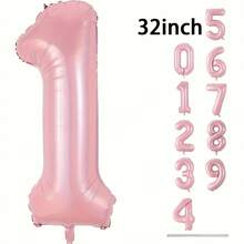 1 个 32/40 英寸粉色纯色铝箔数字气球，0-9 大尺寸涤纶数字气球，装饰气球，可重复使用，适用于生日装饰、派对装饰、周年纪念、房间装饰、结婚纪念日、派对用品 - 粉色 - 查看 8