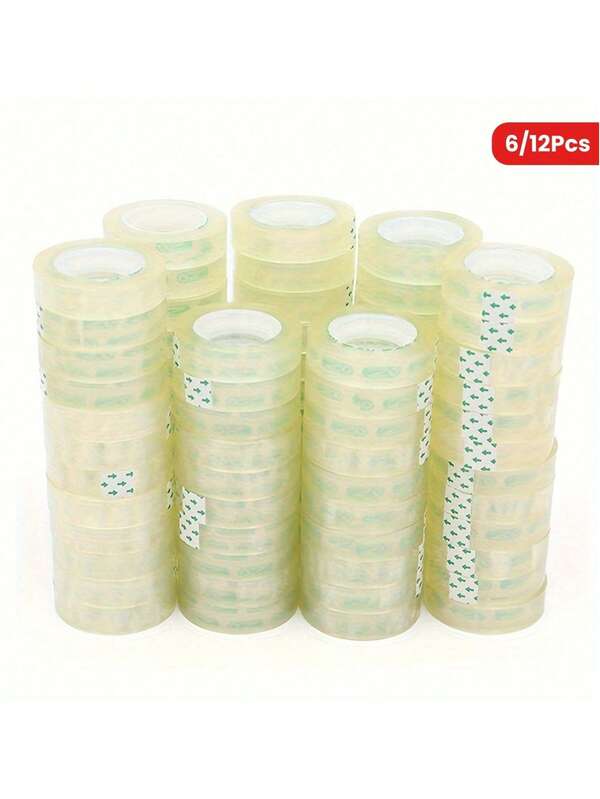6 piezas/12 piezas Cinta adhesiva resistente e impermeable, estilo aleatorio, transparente y brillante, para envolver regalos, herramientas de arte y manualidades DIY, para oficina y escuela, de 511,18 pulgadas * 0,4 pulgadas, suministros para festivales