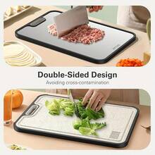Dual-Sided Cutting Board | Pure Titanium (Lightweight & Durable)/ Wheat Straw PP (Natural Slip-Resistant) | Large Size 15.2x10.4 Inches | Kitchen, Restaurant, Picnic Use - màu đen - Xem 5