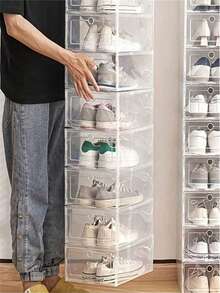 12/6pcs Clear Shoe Boxes Stackable Shoe Storage Organizer For Closet Sturdy Shoe Box Storage Containers With Clear Door Plastic Shoes Case Thickened Drawer Case Plastic Shoe Boxes Stackable Box Shoe Srganizer Containers For Sneakers Stacked Into A Shoe Rack Shoe Cabinets - Multicolor - View 7