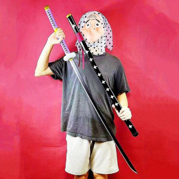 Espada Katana falsa de ABS de 55 pulgadas/140 cm, gran espada de plástico larga para accesorios de cosplay de anime, cuchillo de bambú, hoja de espada Damasco, espada Katana japonesa original de tamaño real de samurái, accesorio de fotografía para fiesta de Halloween, regalo