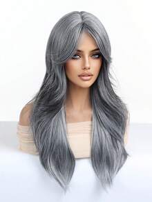 24 Inch Long Wavy Wigs With Bangs Grey Wigs For Women Ombre Hair With Blonde Wigs,Heat-Resistant Synthetic Wigs For Daily Party Cosplay Wigs,Gifts For Girlfriends For Party Costume Daily Wear Music Festival Colorful Wigs Perfect For Daily Holiday Travel Wear For Halloween And Christmas New Year Carnival Music Festival Cosplay ,Gifts For Girls,Summer Graduation Gifts,Ready-Made Gifts,Halloween Christmas Gifts - Xám - Xem 4