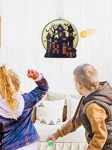 Halloween Kids Sticky Ball Target Game Set, Cartoon Pattern Fabric Dart Sticky Ball, Throwing Interactive Game, Family Multiplayer Competition, School Sports Game Props, Boys Girls Halloween Gift, Halloween Party Toy (1 Hook + 3 Sticky Balls Included)