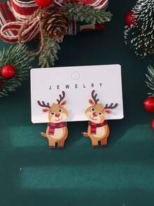 1 Set Cute Acrylic Christmas Earrings, Snowman, Santa Claus, Christmas Tree And Reindeer Stud Earrings, Festive Fun Accessories, Ideal Gift For Women - Multicolor 2 - View 5