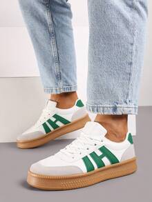 Thick Sole Sneakers With Contrasting Stitching - Olive Green - View 4