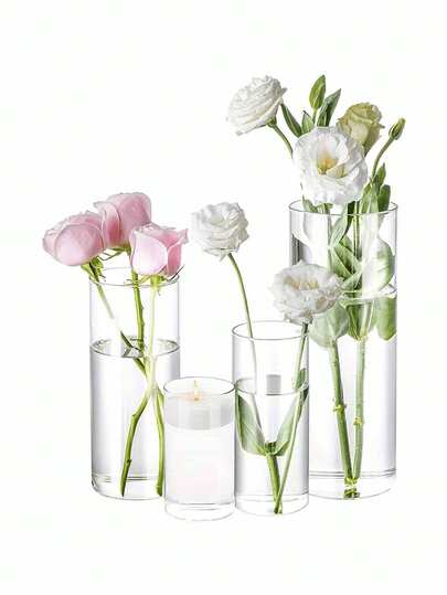 1 Set Of 1pc/3pcs/4pcs Glass Cylinder Vases, 4", 6", 8" High, Transparent Vases, Floating Candle Holders For Tabletop Centerpiece, Wedding & Home Decor Room Decor Flower Vase Glass Vase