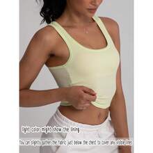 Women Rib Tank Top Padded Workout Top Square Neck Crop Tank Fitted Basic Cami Tops - Lime Green - View 4