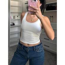 Women Rib Tank Top Padded Workout Top Square Neck Crop Tank Fitted Basic Cami Tops - Angel White - View 4