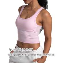 Camiseta de mujer de costilla con acolchado, top de entrenamiento de cuello cuadrado, top corto ajustado, camiseta básica de tirantes - Flor rosa - Ver 5