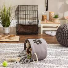 Bone Dry - Contenedor de almacenamiento de juguetes y accesorios para mascotas DII, cesta organizadora plegable para decoración del hogar, juguetes para mascotas, mantas, correas y comida, Paw Gris, rectangular Chico - Pata gris - Ver 11