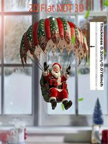 2D Flat, 2D Flat Printing, 1pc Santa Claus Parachute Acrylic Hanging Decor, Perfect Gift For Window, Bedroom, Living Room, Office, Creative Christmas Decoration, Ideal For Friends, Family, Housewarming, 2D Flat Halloween And Christmas Decor
