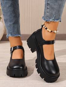 Sapatos femininos Foot Flair (modelagem pequena) estilo Mary Jane com plataforma, salto alto grosso e tira no tornozelo, estilo gótico lolita Y2K, oxford clássico e confortável para uniforme escolar. - Preto fosco - Ver 5
