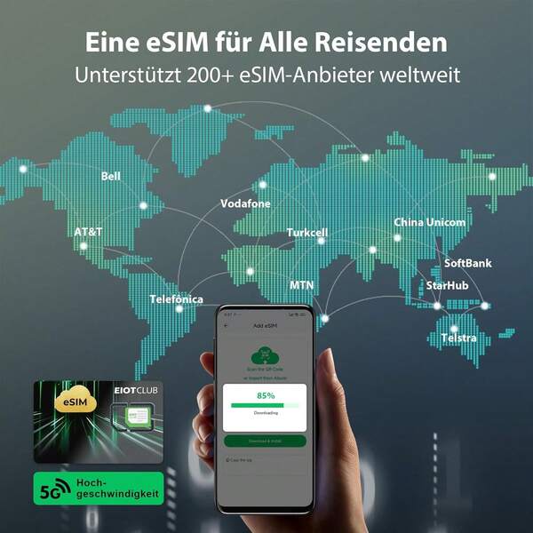 EIOTMART EIOTCLUB Physische eSIM-Karte für Android – Macht Android-Smartphones eSIM-fähig, Unbegrenzte eSIM-Profil-Downloads, Daten-Roaming in Europa, UK, USA & 200+ Ländern