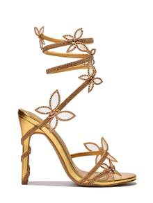 Bitnari Rhinestone Ankle Wrap High Heels - 金色 - 查看 2