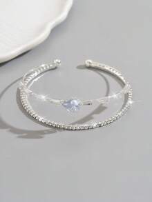 1pc Minimalist Copper Inlaid Crystal Water Drop Bangle Bracelet, Suitable For Daily Wear