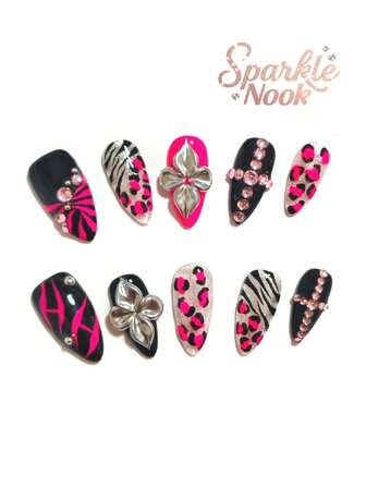 10-Piece Set Of Pure Handmade Wearable Nail, 25mm Almond Nail, 2025 Summer New Millennium Style Nail Set, Halloween Nail, Christmas Nail, Leopard Print, Sweet Y2k Style, Press On Nails, Short Nails Nail Supplies