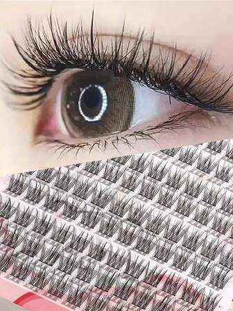 120片DIY简易粘贴假睫毛套装 - 卡通风格，自然妆效，浓密蓬松，C型卷翘，长度10-12毫米，厚度0.05毫米，新手友好（两种款式随机包装）